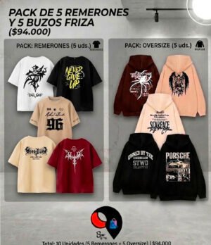 páck de 10 2 PACK SURTIDOS DE 5 REMERONES + 5 BUZO FRIZA